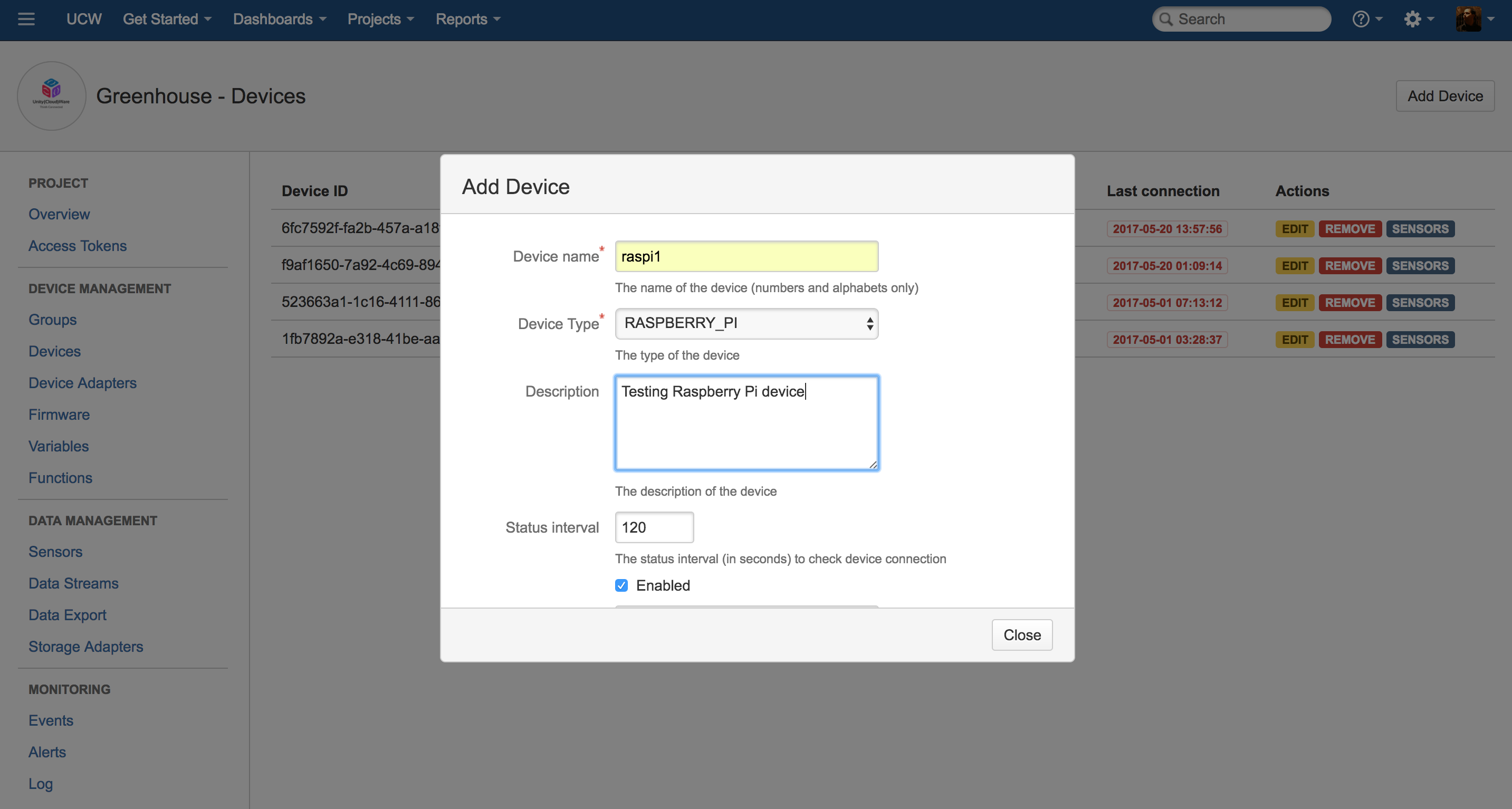 UCW Platform - Add Device